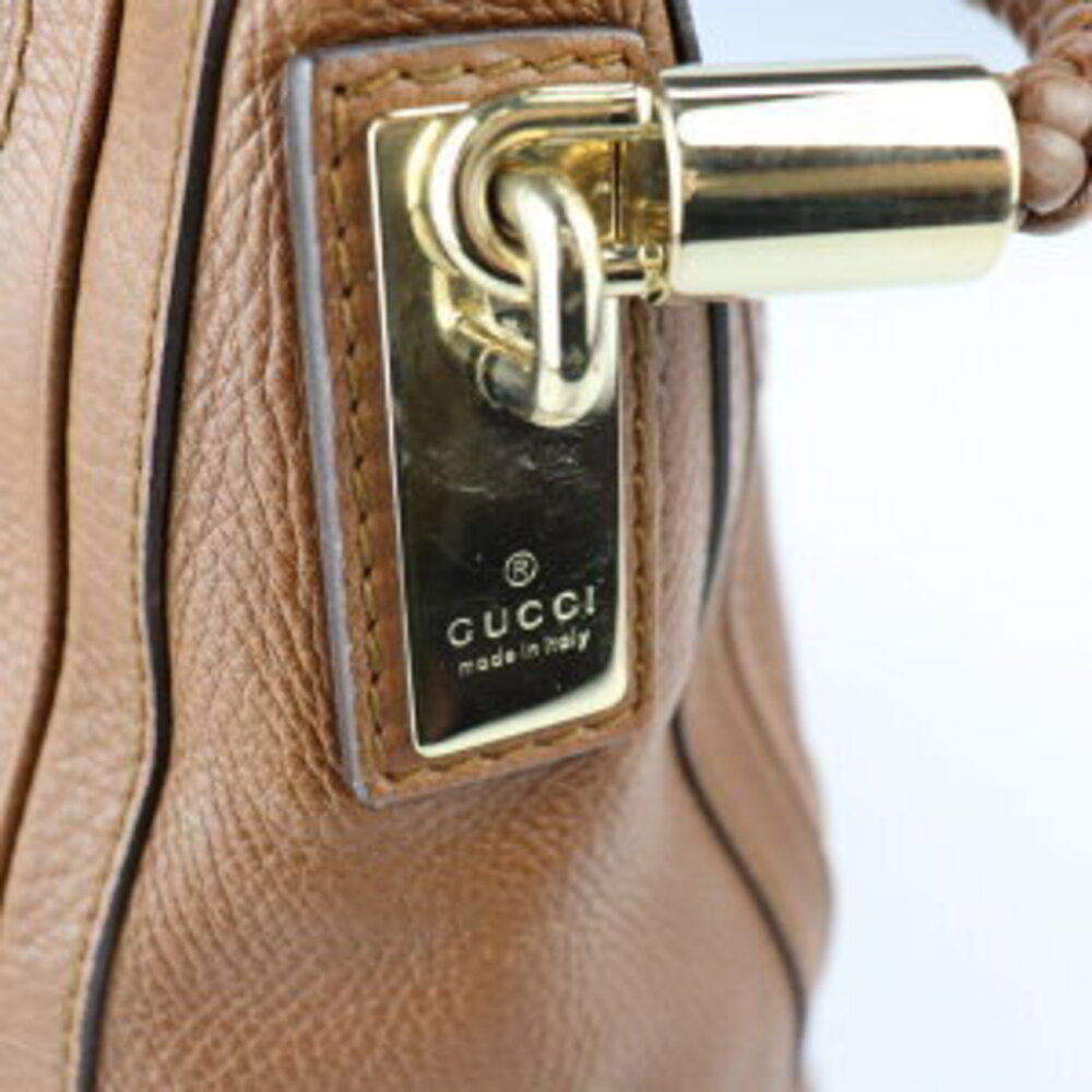 GUCCI Bamboo Shoulder Bag Brown Leather Braided One Shoulder Hobo Tassel - Picture 7 of 9